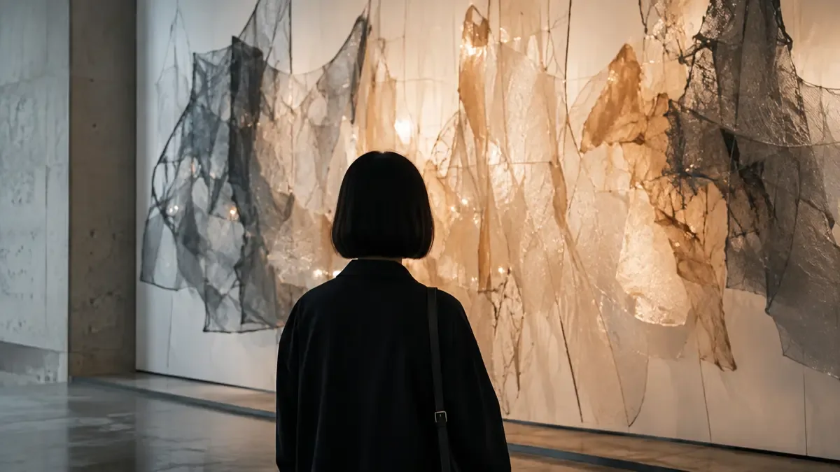 Persona observando una instalación de arte contemporáneo